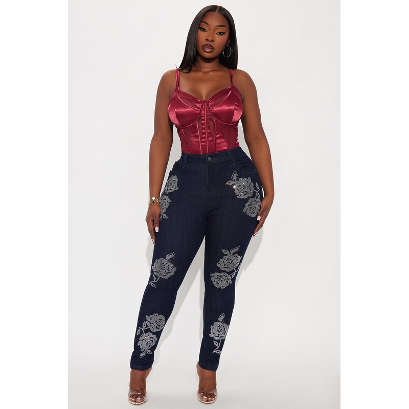 Rosie Embellished Skinny Jeans – Dark Denim