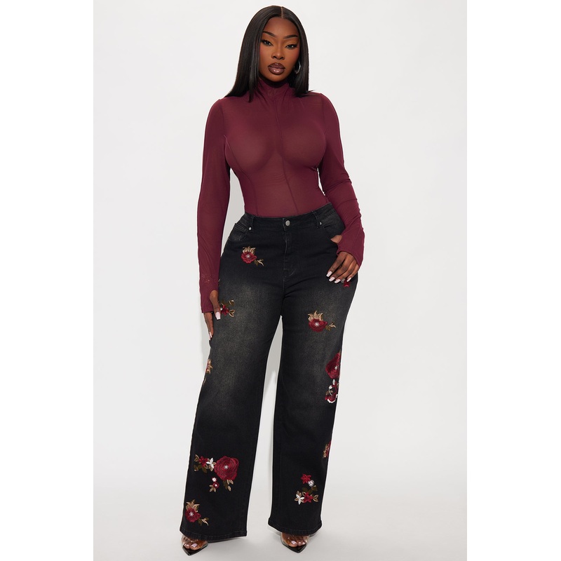 Rosie Embroidered Straight Leg Jeans – Black Wash