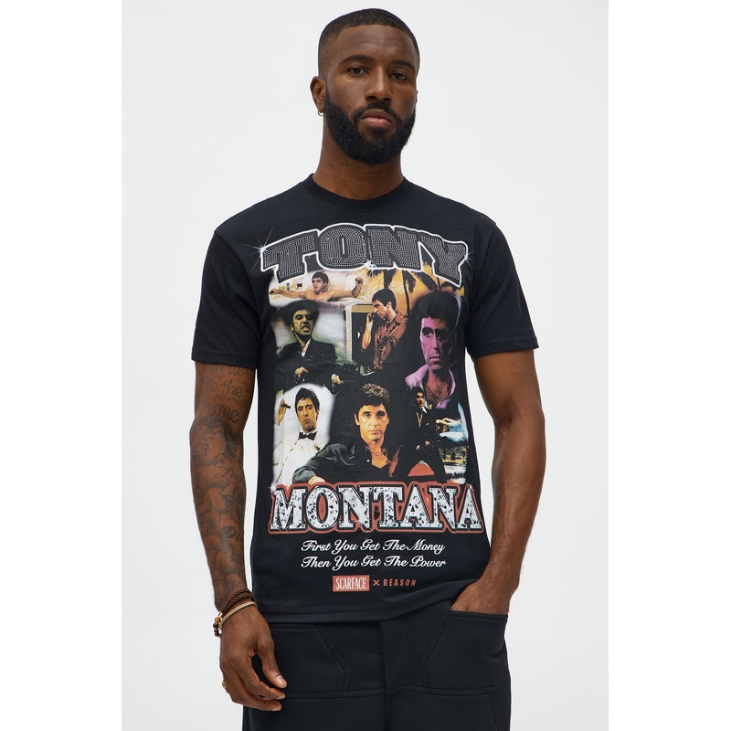 Scarface Rhinestone Short Sleeve Tee – Black