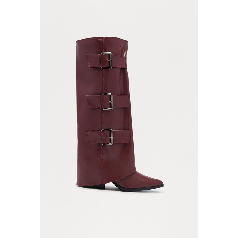 Toliver Buckle Overlay Boots – Burgundy