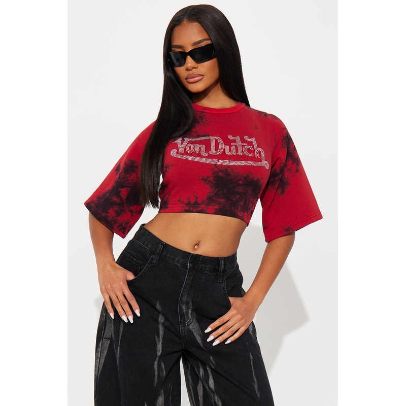 Von Dutch Spicy Tie Back Cropped Top – Red