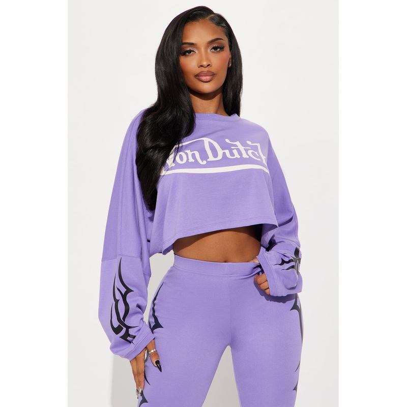 Von Dutch Twisted Edges Cropped Top – Purple