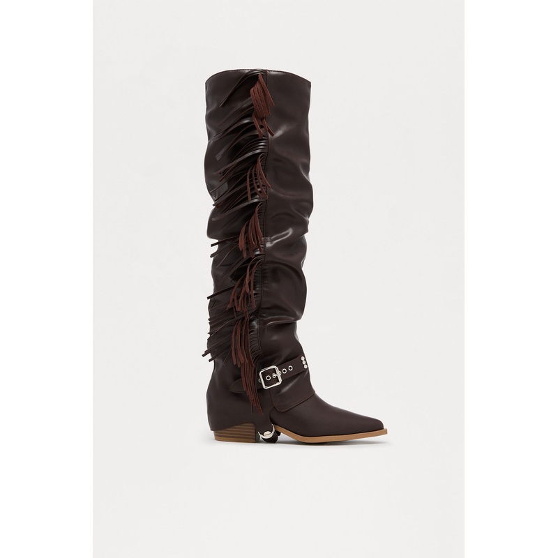 Yosemite Fringe Overlay Boots – Brown