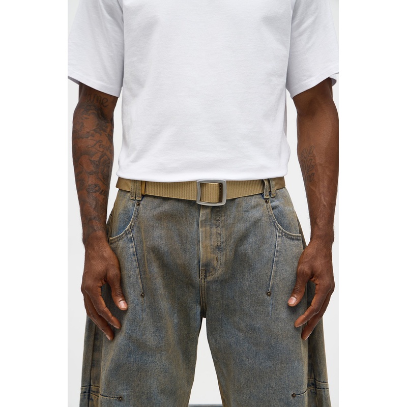 Adjustable Woven Buckle Belt – Tan