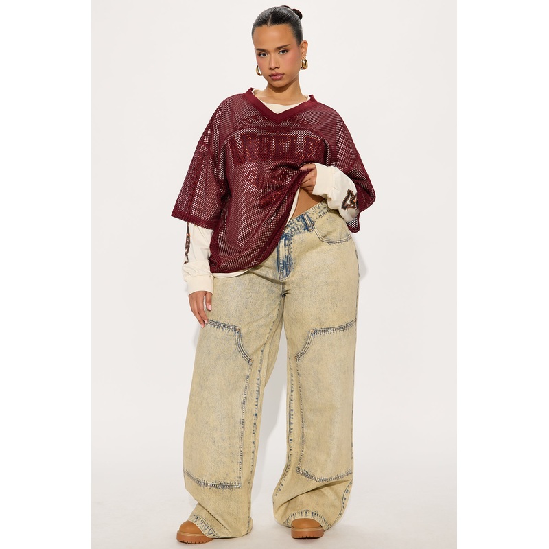 Classic Coated Low Rise Utility Jeans – Cream