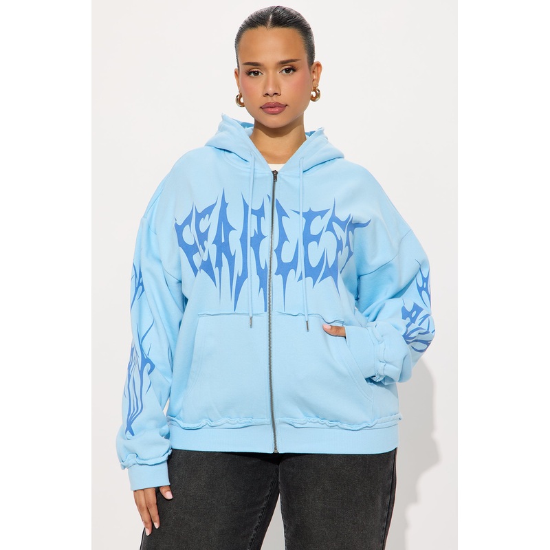 Fearless Club Washed Fleece Hoodie – Light Blue
