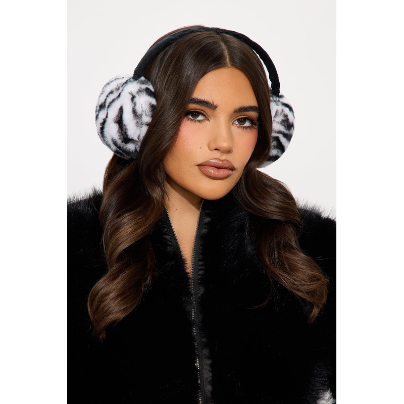 Wildly Cute Faux Fur Earmuffs – Black/White