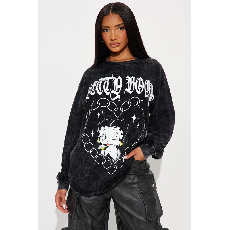 Betty Boop Chained Heart Long Sleeve Tee – Black