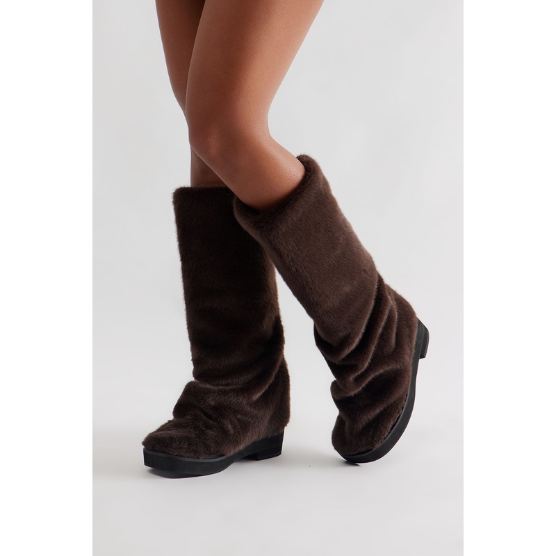 Burley Faux Fur Boots – Chocolate