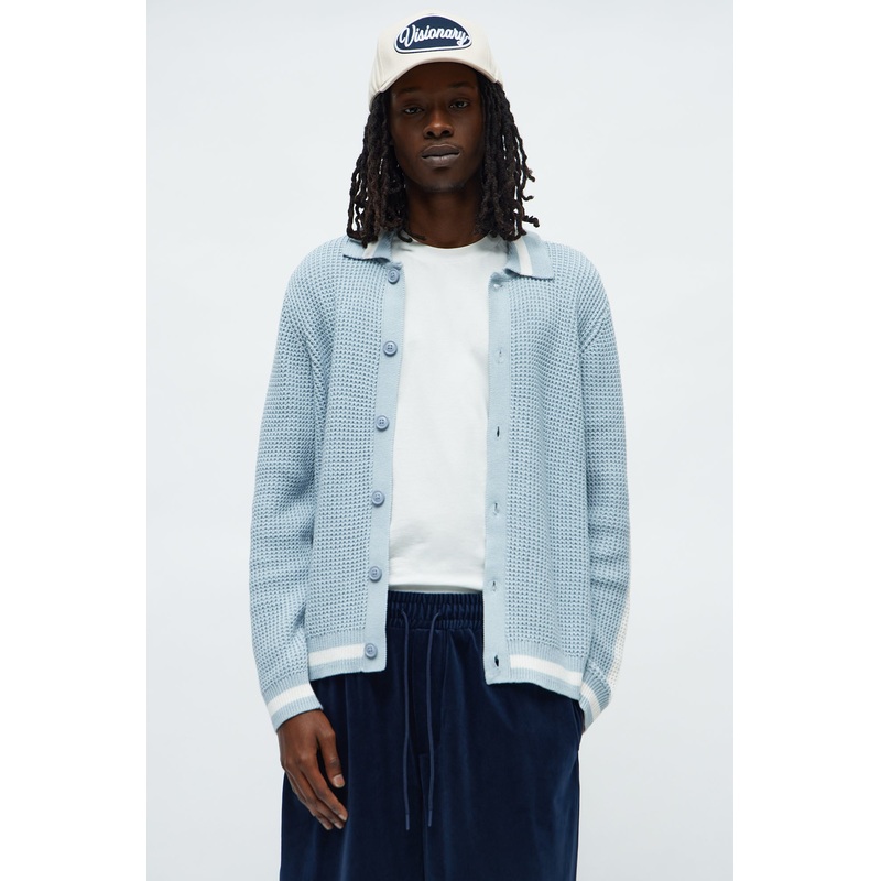 Chunky Striped Knit Cardigan – Blue/combo