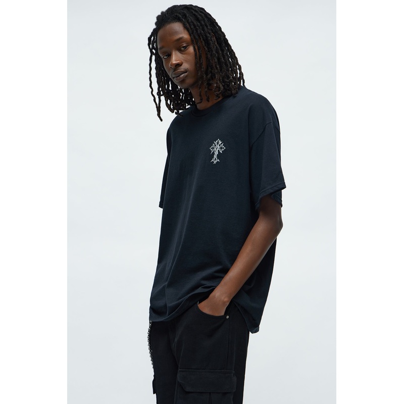 Cross My Heart Embroidery Oversized Short Sleeve Tee – Black