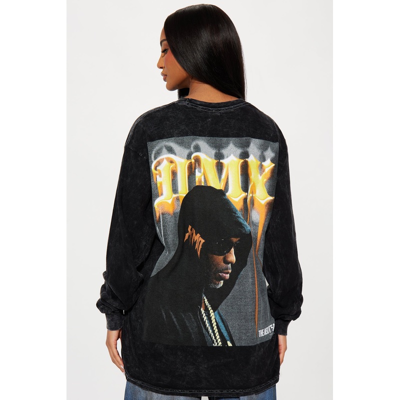 DMX Washed Front And Back Graphic Long Sleeve Tee – Black