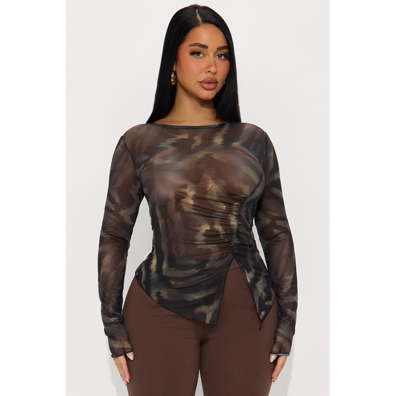 Elain Long Sleeve Mesh Top – Black/combo