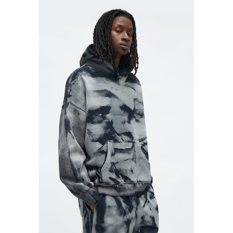 Exploded Bleach Oversized Heavyweight Hoodie – Black Wash