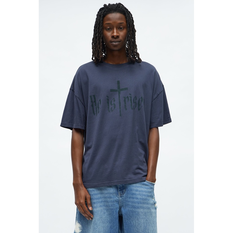 He Is Risen Oversized Short Sleeve Tee – Navy
