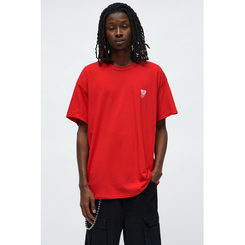Heartbroken Embroidery Oversized Short Sleeve Tee – Red