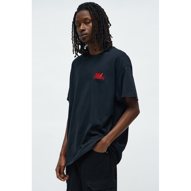 Heavenly Blessed Embroidered Oversized Short Sleeve Tee – Black