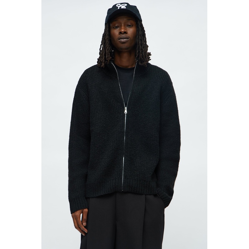 Oversized Willow Ribbed Zip Up Sweater – Black