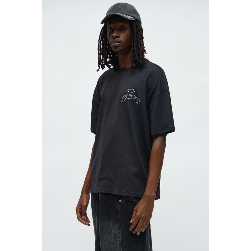 Saints Halo Oversized Short Sleeve Tee – Black Wash