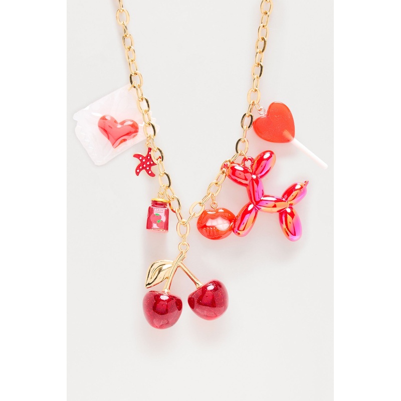 A Bit Of Me Oversized Charm Necklace – Gold/Red