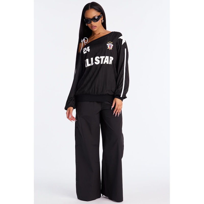 All Star Off Shoulder Long Sleeve Jersey – Black