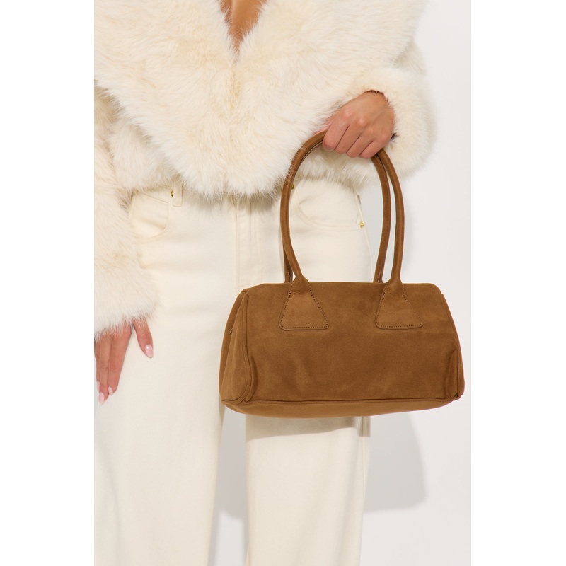 Autumn Muse Faux Suede Shoulder Handbag – Cognac