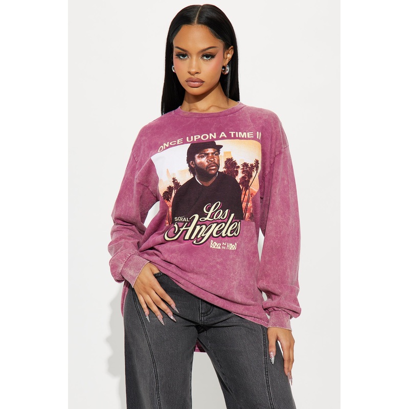 Boyz N The Hood Washed Long Sleeve Tee – Burgundy