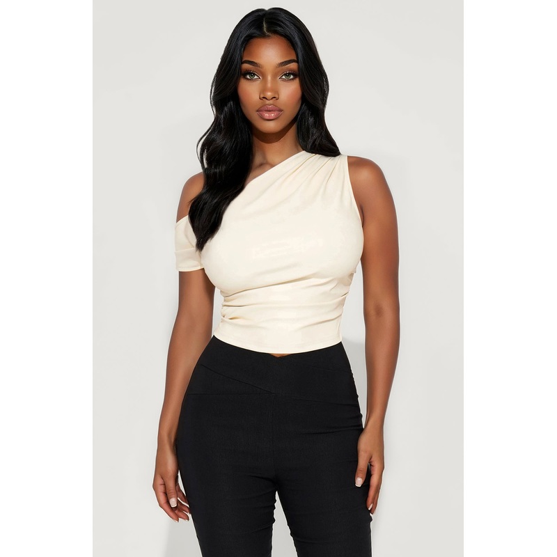 Carina Off Shoulder Faux Leather Top – Cream