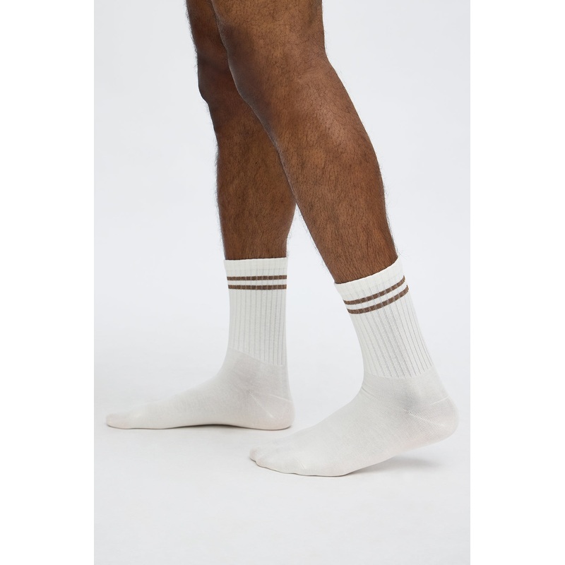 Classic Striped Crew Length Socks – White
