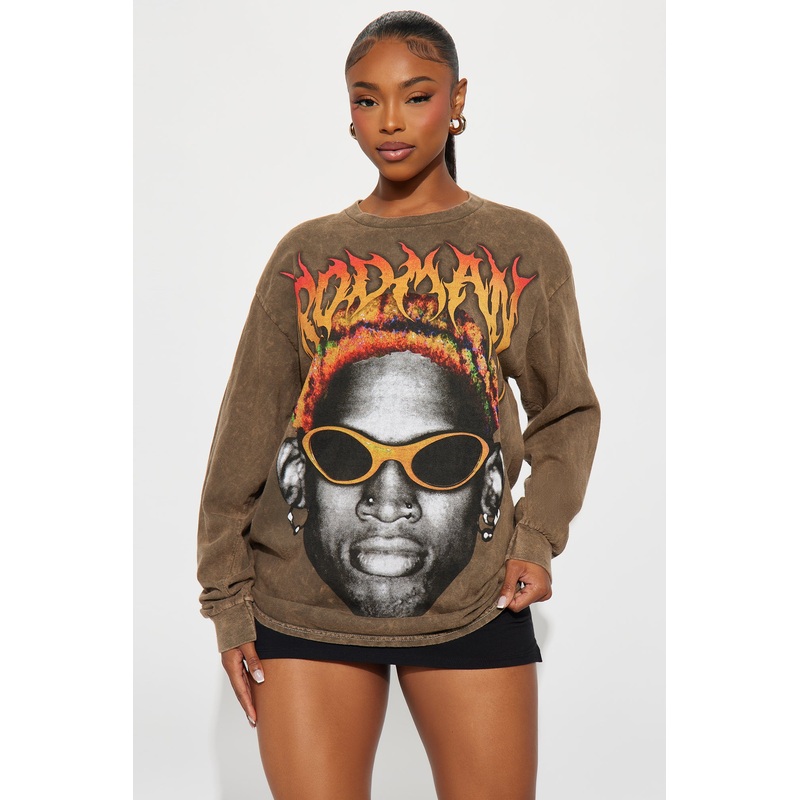 Dennis Rodman Face Washed Long Sleeve Tee – Brown