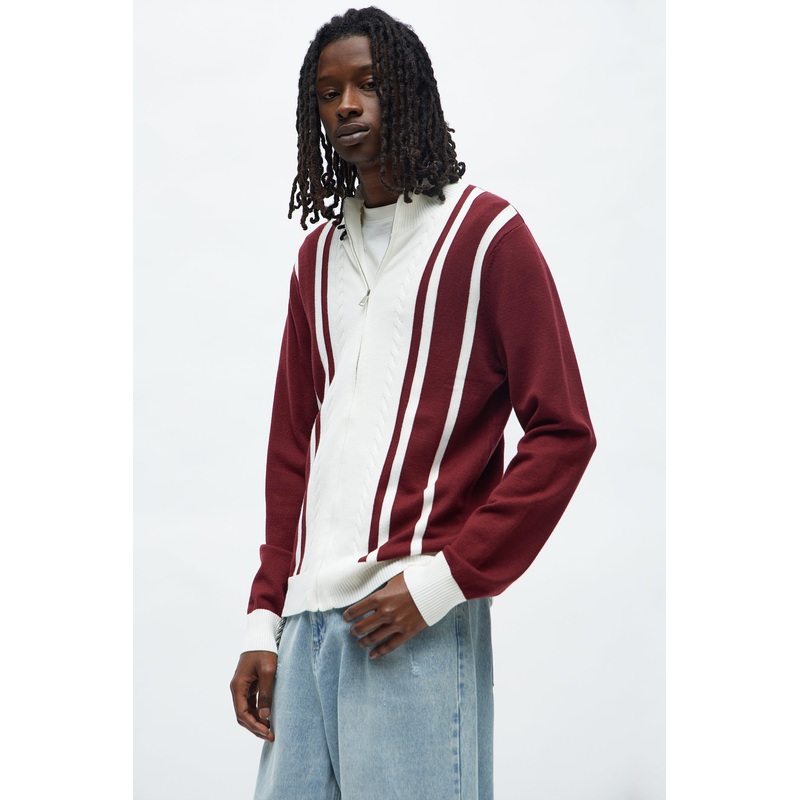 Ashford Zip Up Sweater – Burgundy/combo