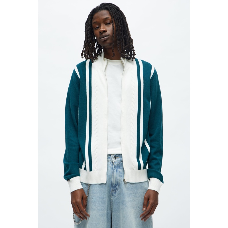 Ashford Zip Up Sweater – Teal/combo