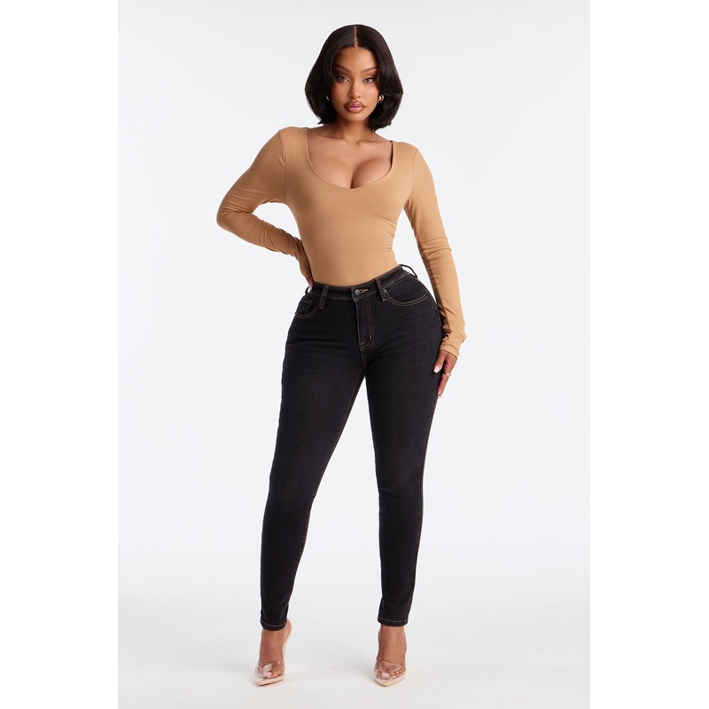 Better Myself Mid Rise Skinny Jeans – Black Wash