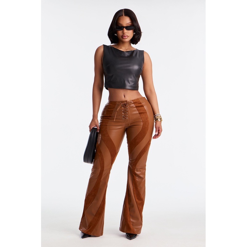 Cause A Riot Faux Leather Flare Pant 32 – Brown