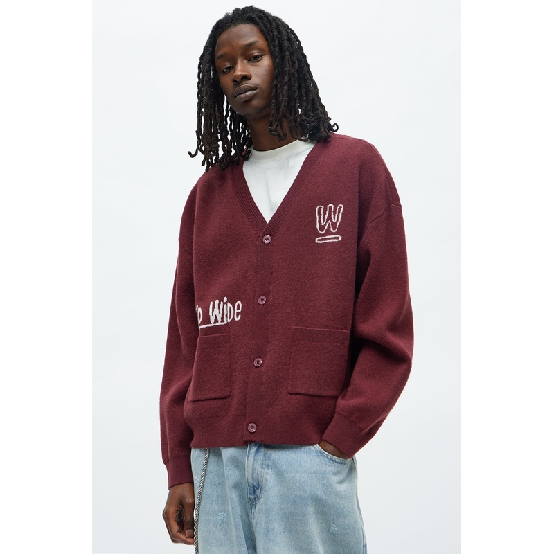 Cropped Clover Academic Sweater Cardigan – Burgundy