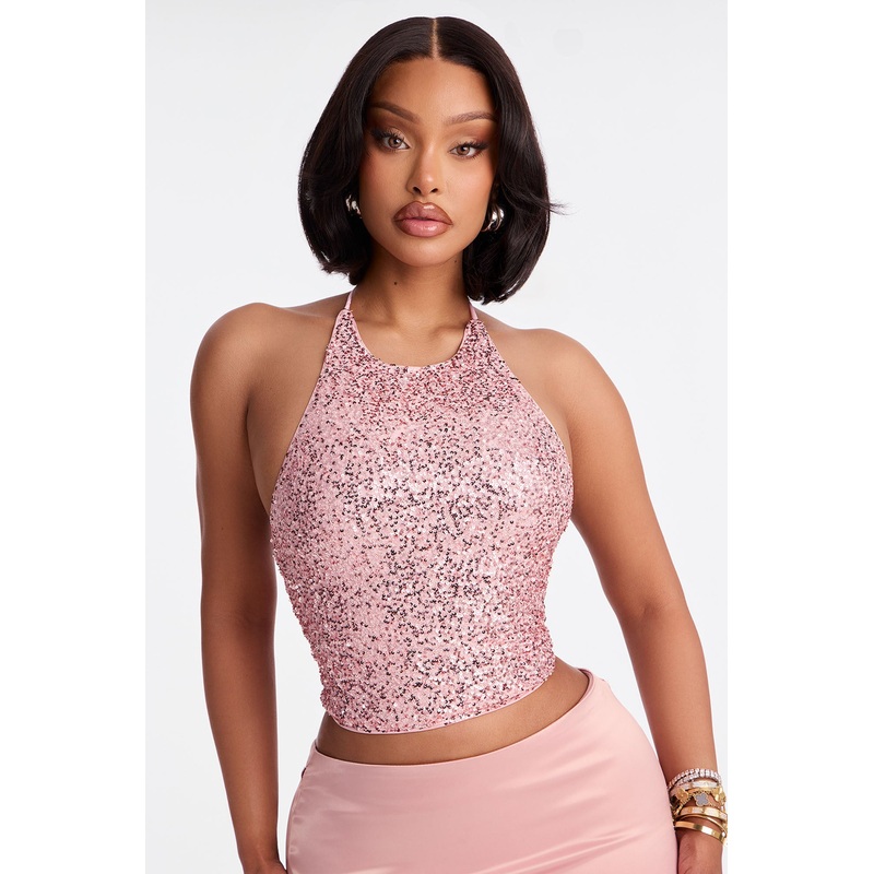 Heather Sequin Halter Top – Rose