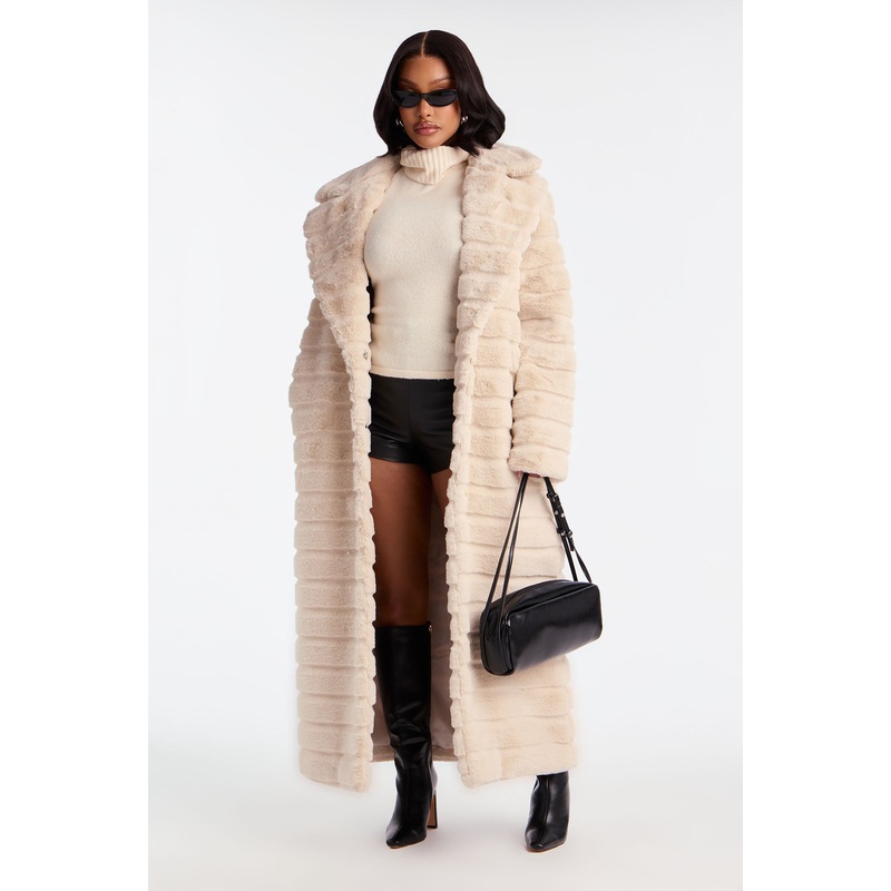 Vivienne Faux Fur Trench Coat – Stone