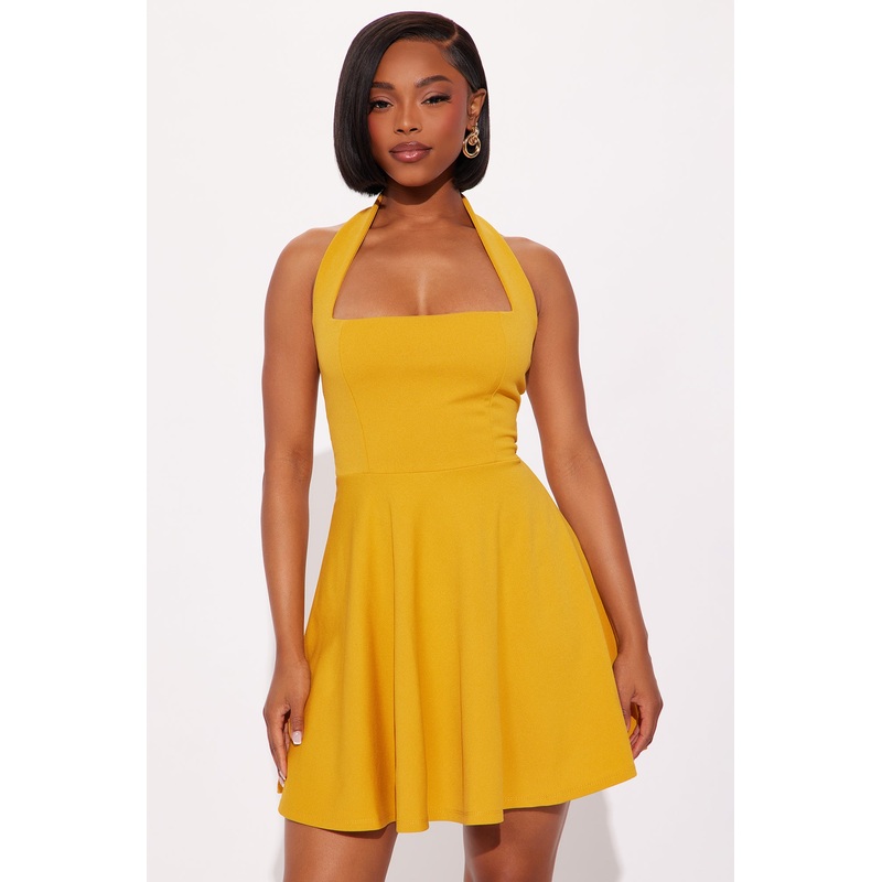Alena Halter Mini Dress – Mustard