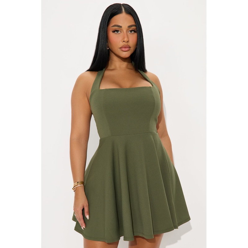 Alena Halter Mini Dress – Olive