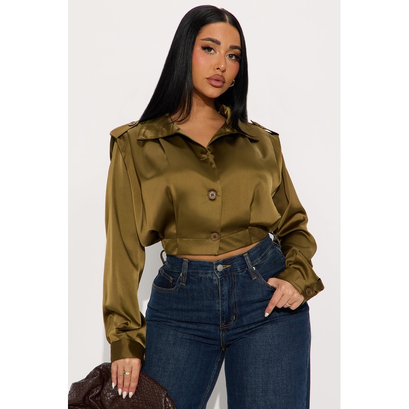 All Business Satin Shirt – Olive