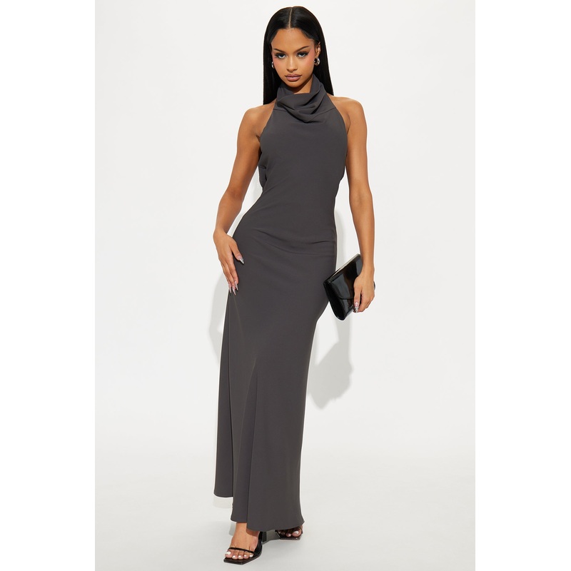 Truly Known Backless Maxi Dress – Grey