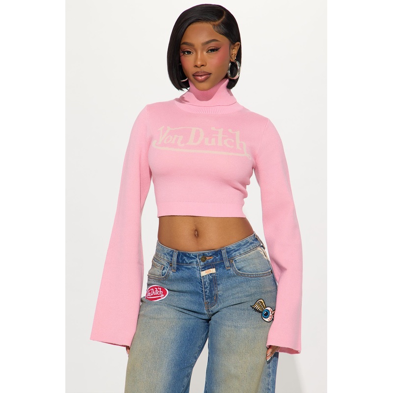 Von Dutch Cozy Turtle Neck Top – Pink