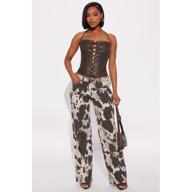 Wild West Side Printed Straight Leg Jeans – Brown/combo