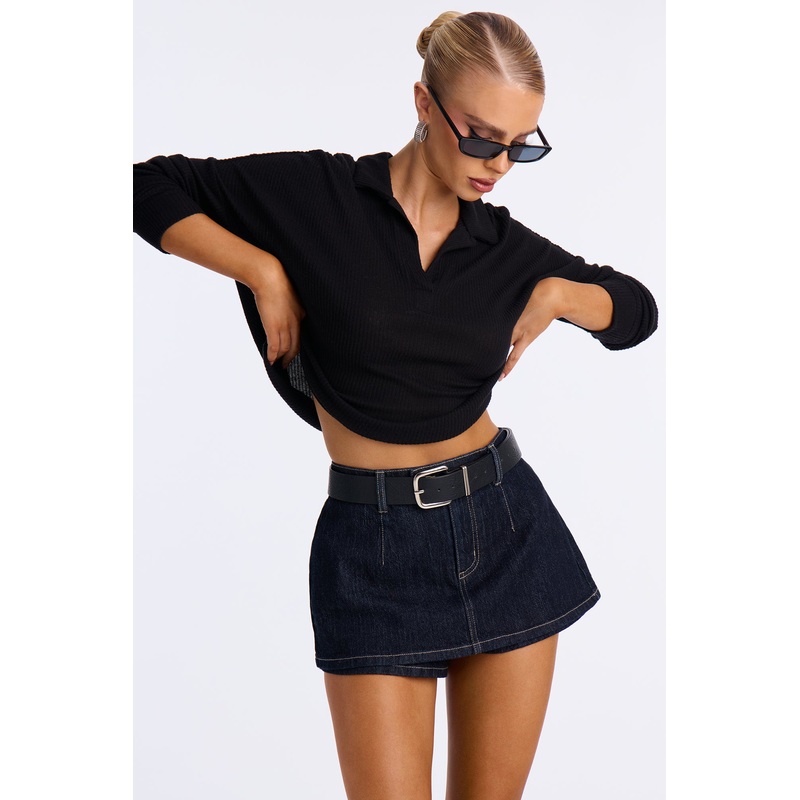 Zoe Collared Top – Black