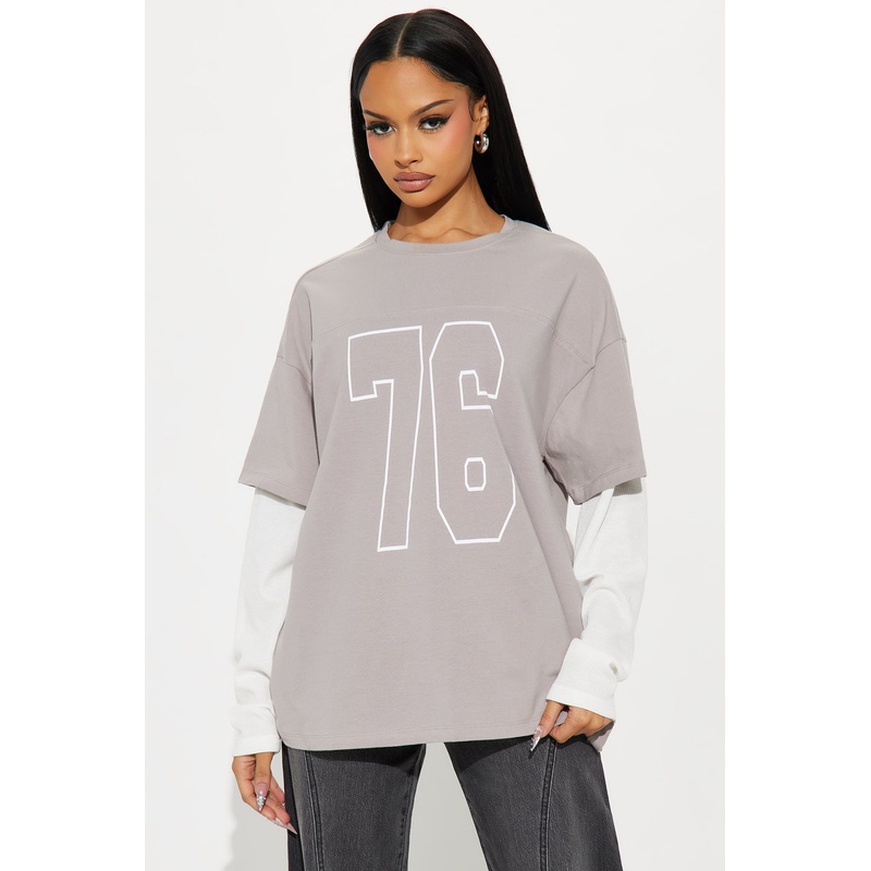 Game Day 76 Thermal Sleeves Oversize Tshirt – Charcoal