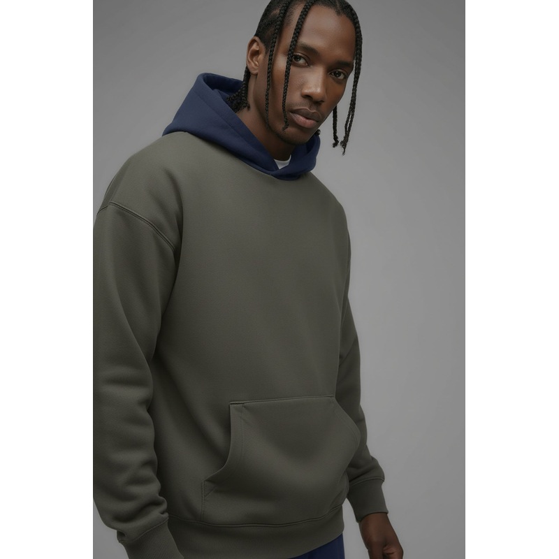 410 Oversized Colorblock Hoodie – Moss Grey