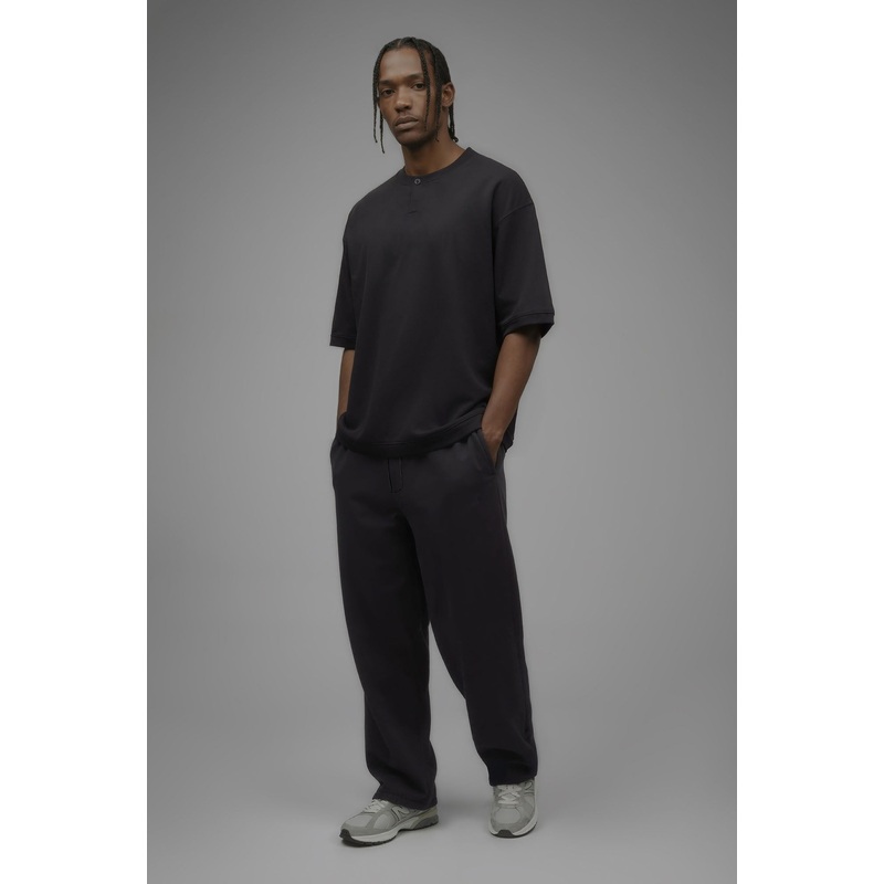 410 Relaxed Short Sleeve Henley Sweatshirt – Black