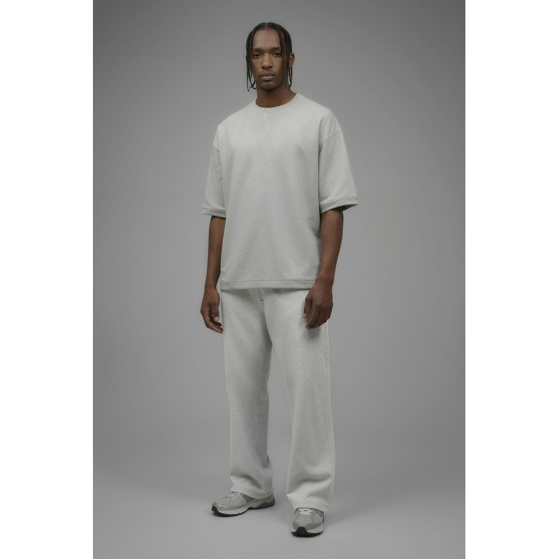 410 Relaxed Short Sleeve Henley Sweatshirt – Heather Grey