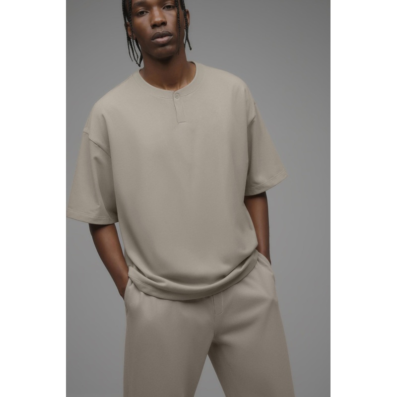 410 Relaxed Short Sleeve Henley Sweatshirt – Sand