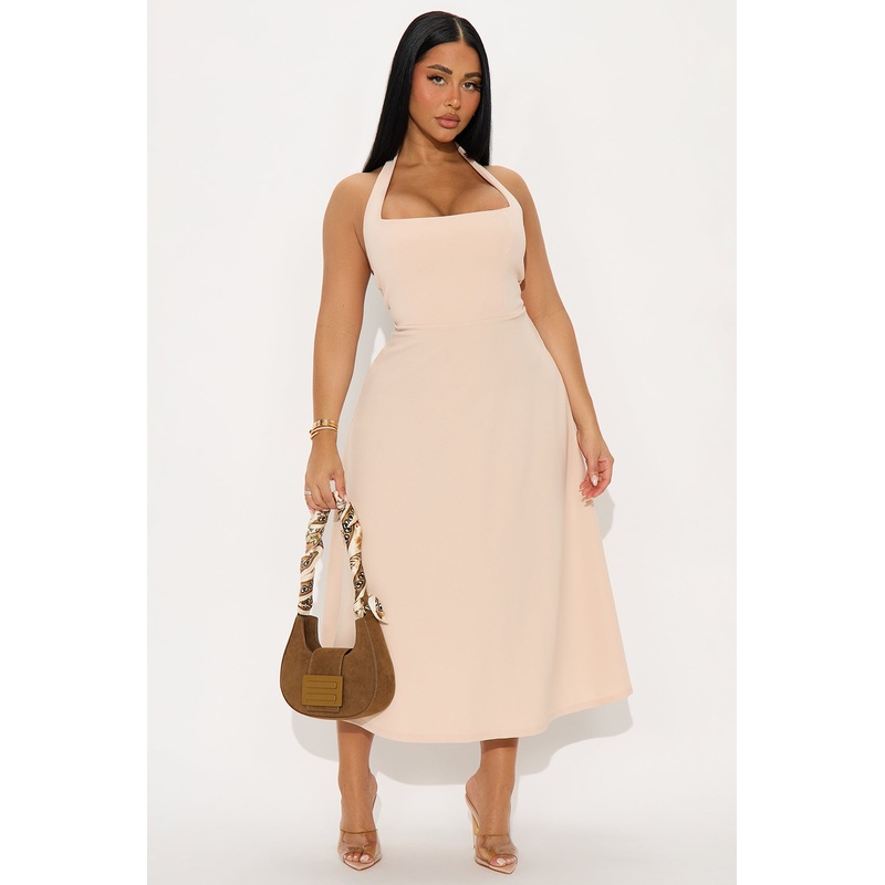 Alena Halter Midi Dress – Stone